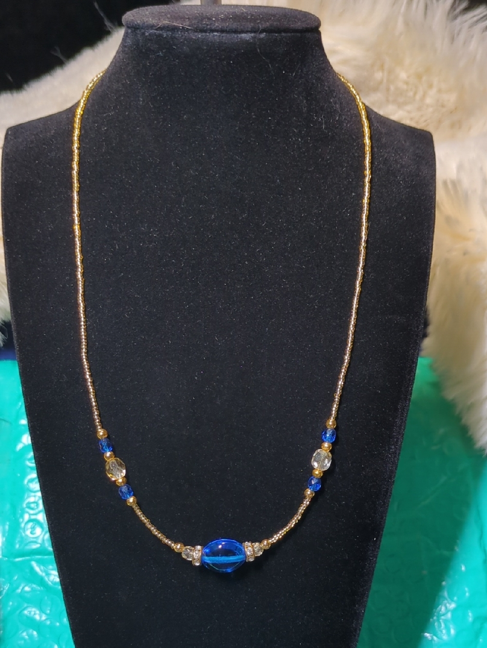Murano Gold and Cobalt Blue Glass Bead Necklace NOW ONLY $10